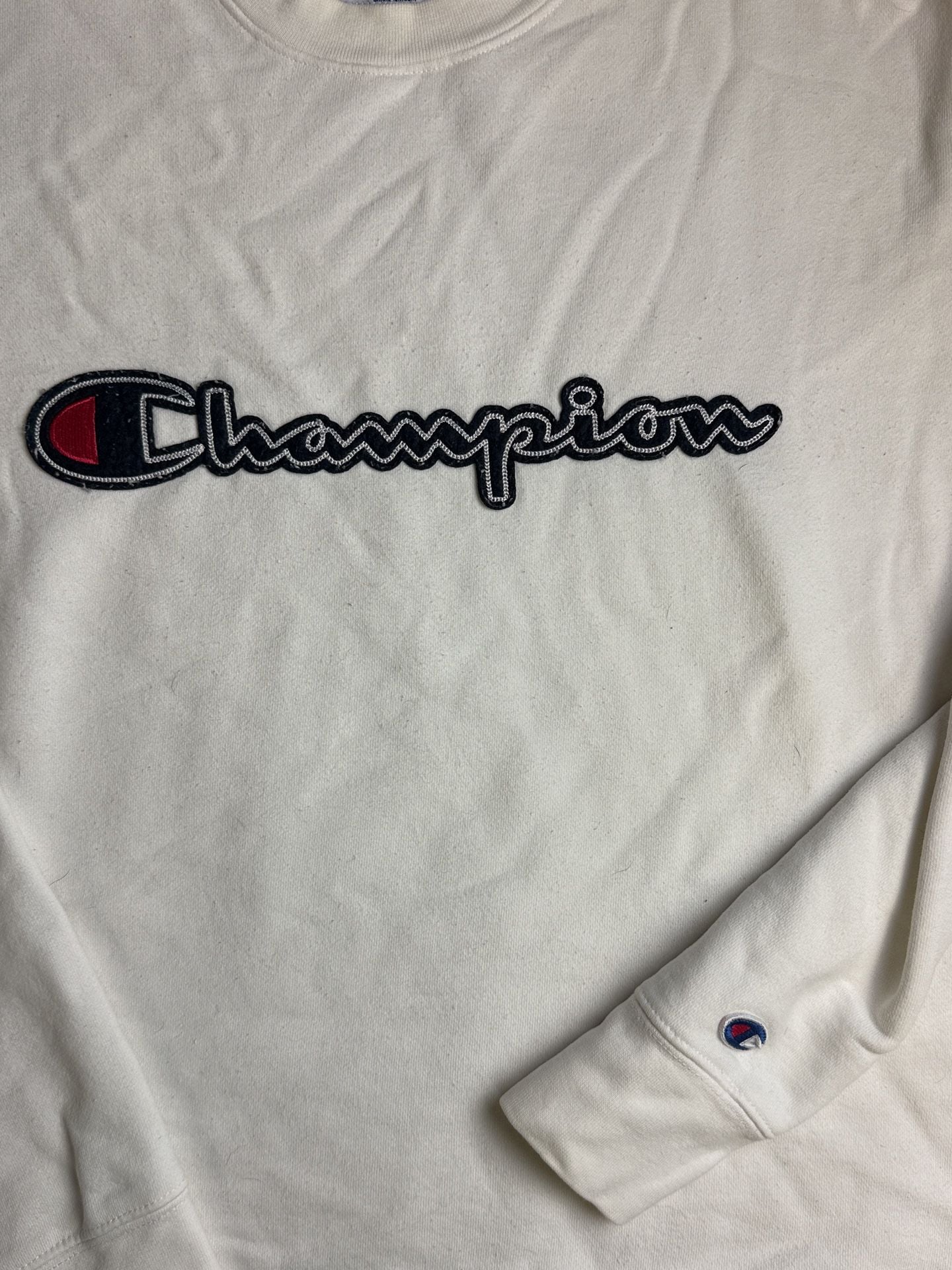 Champion Crewneck Sweatshirt Size Medium White Embroidered Logo Pullover 3