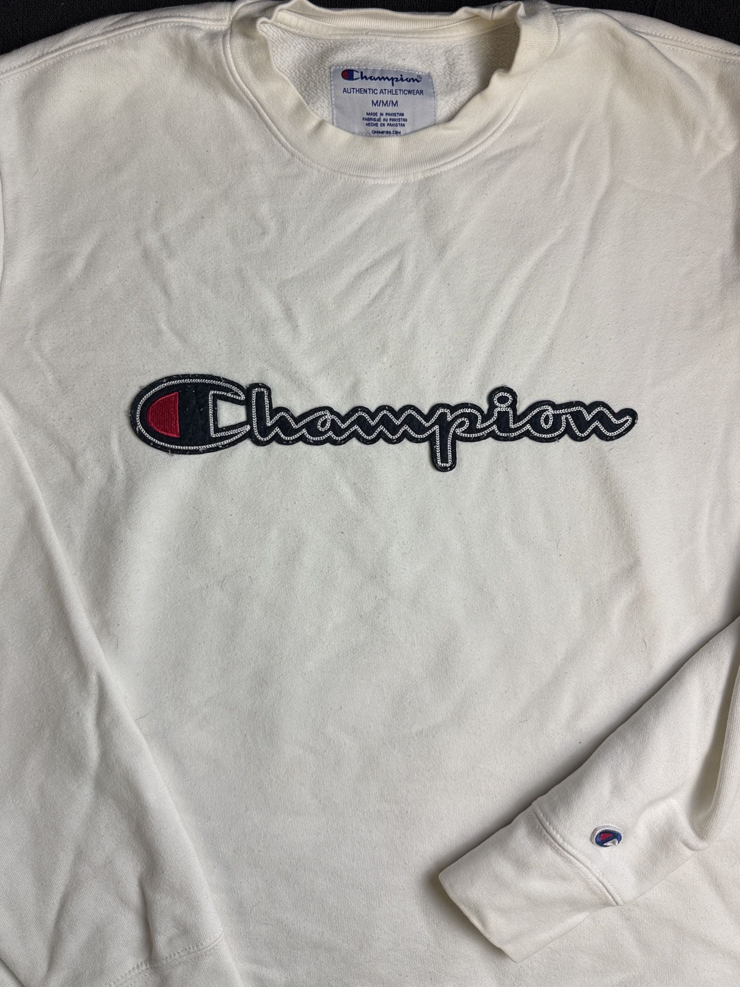 Champion Crewneck Sweatshirt Size Medium White Embroidered Logo Pullover 4