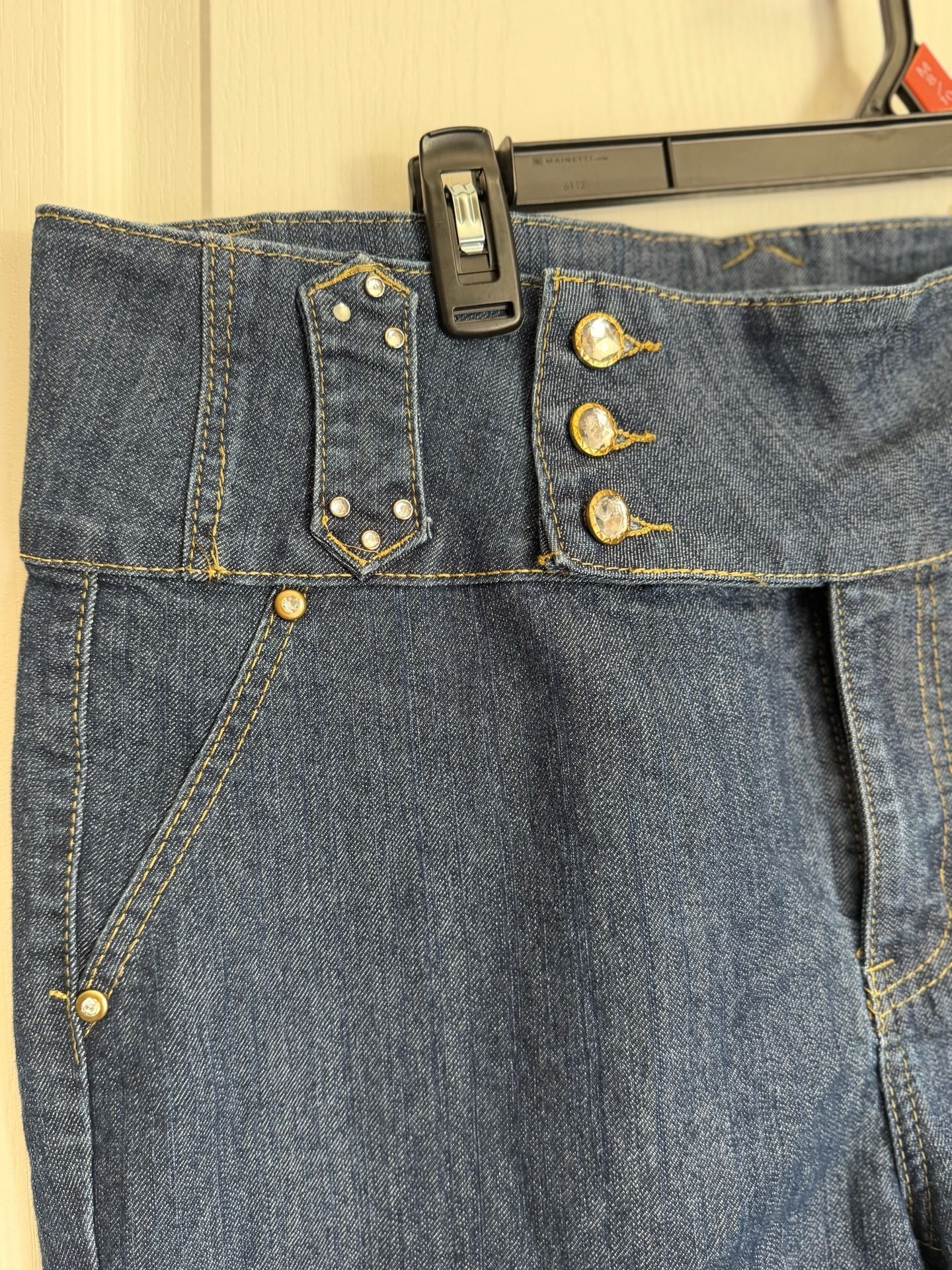 Pasion Denim High Waist Rhinestone Button Shorts Size 10 10