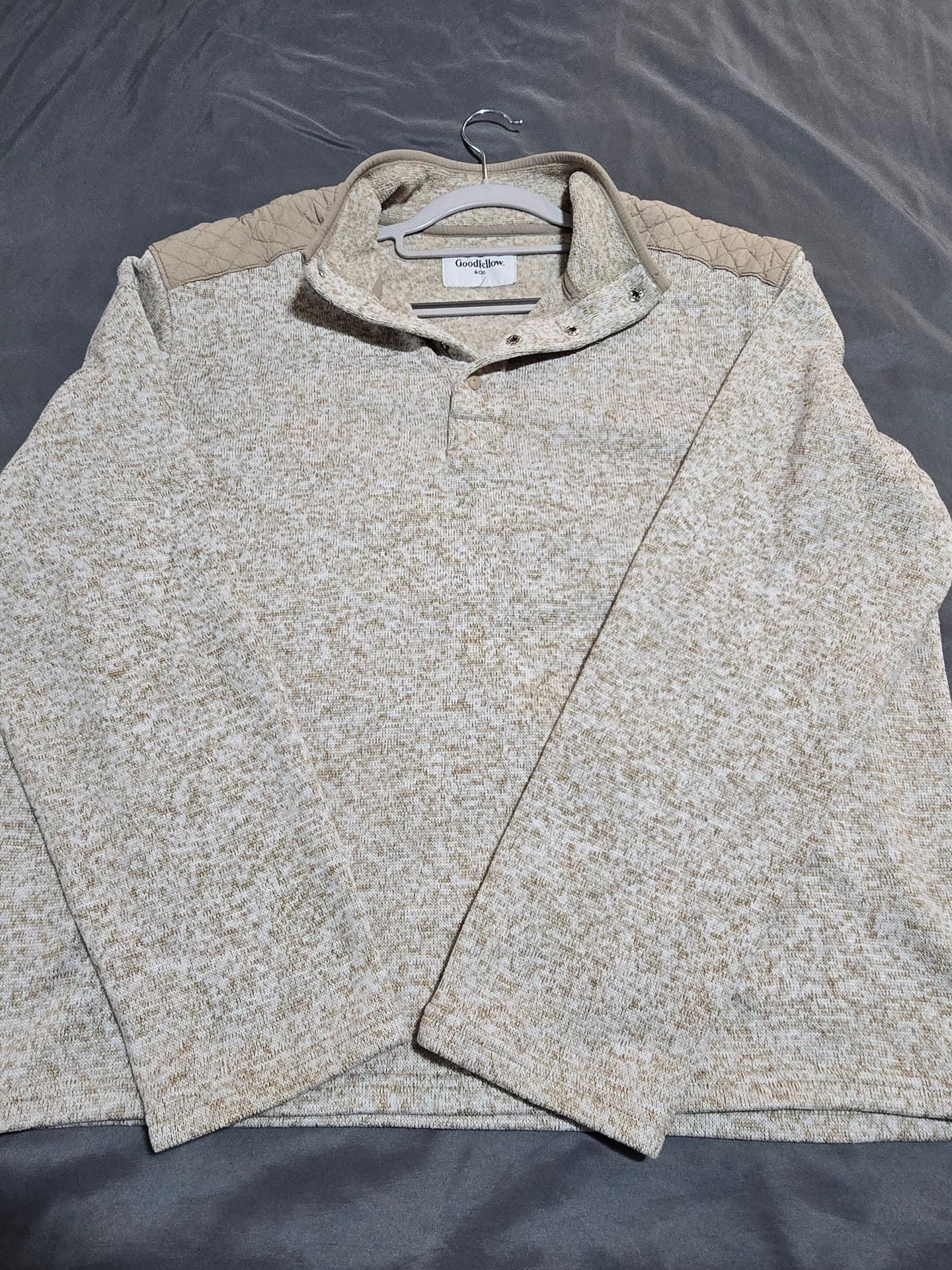 Goodfellow & Co Pullover Sweater Tan Speckled Snap Mock Neck 2
