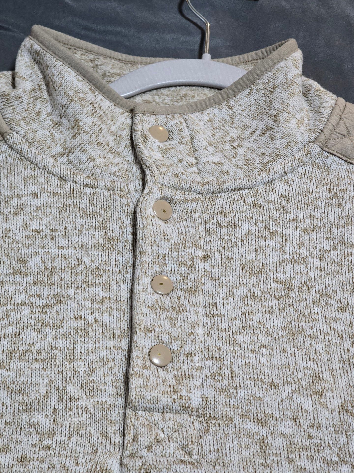 Goodfellow & Co Pullover Sweater Tan Speckled Snap Mock Neck 3