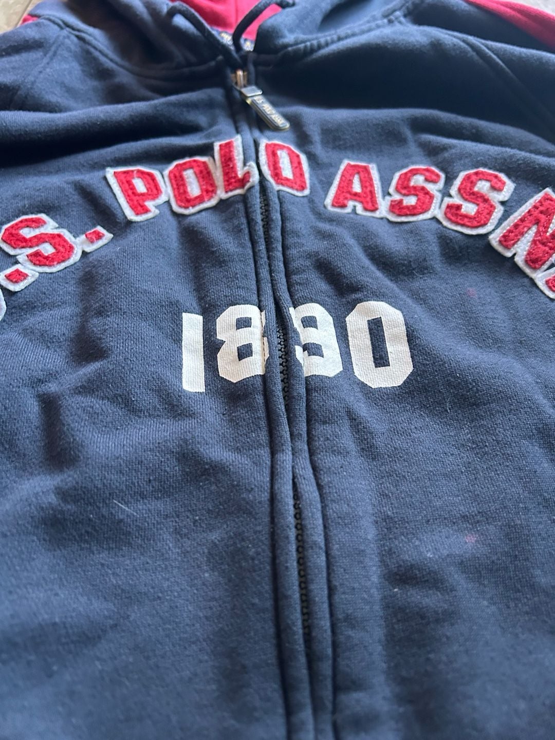 U.S. Polo Assn. Zip Up Hoodie Black Red Applique 1890 5