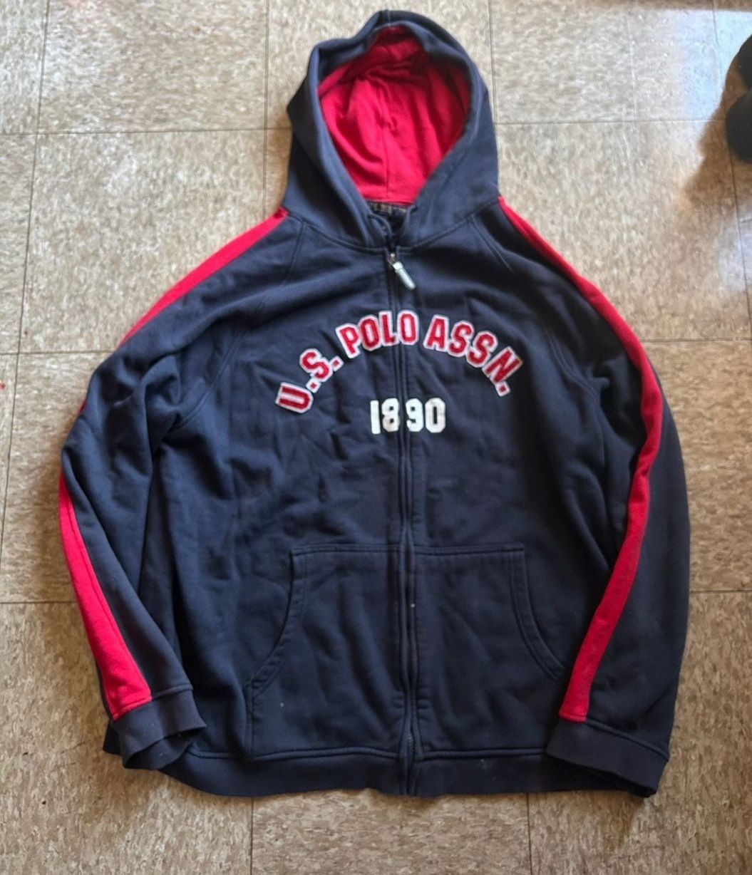 U.S. Polo Assn. Zip Up Hoodie Black Red Applique 1890 3