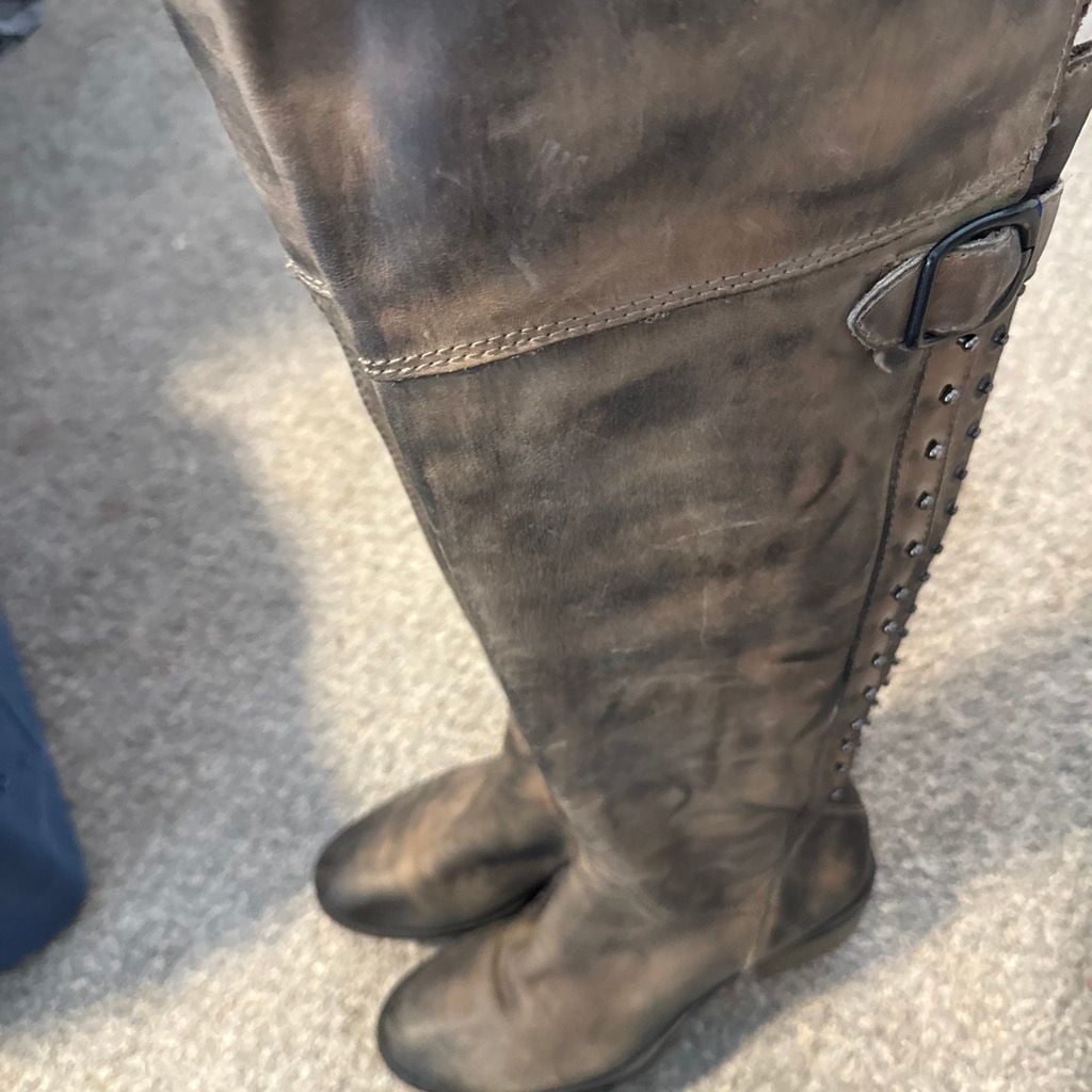Vince Camuto Boots Studded Riding Boots Brown Leather 7.5 2