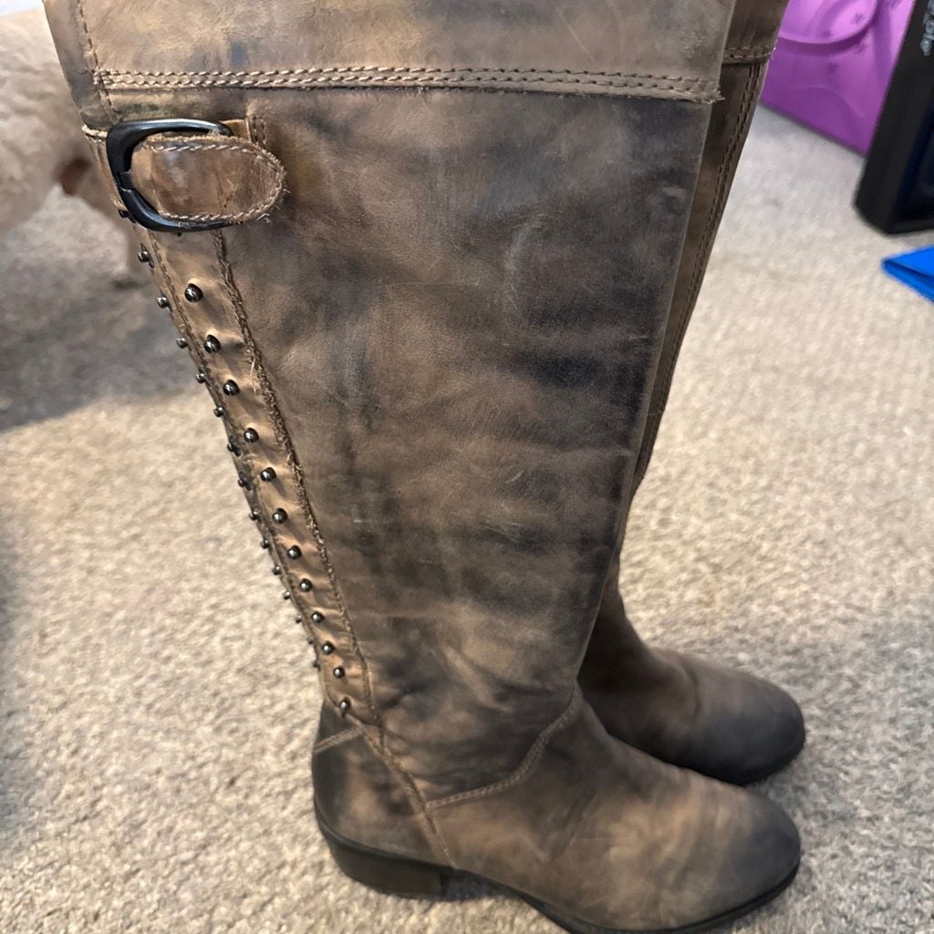 Vince Camuto Boots Studded Riding Boots Brown Leather 7.5 6