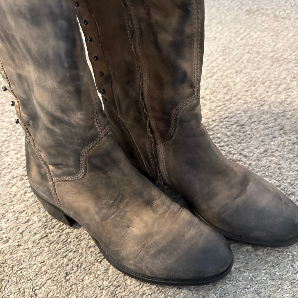 Vince Camuto Boots Studded Riding Boots Brown Leather 7.5 7