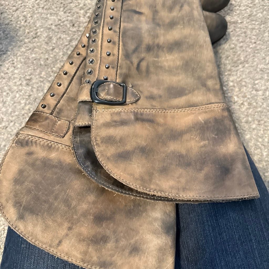Vince Camuto Boots Studded Riding Boots Brown Leather 7.5 9