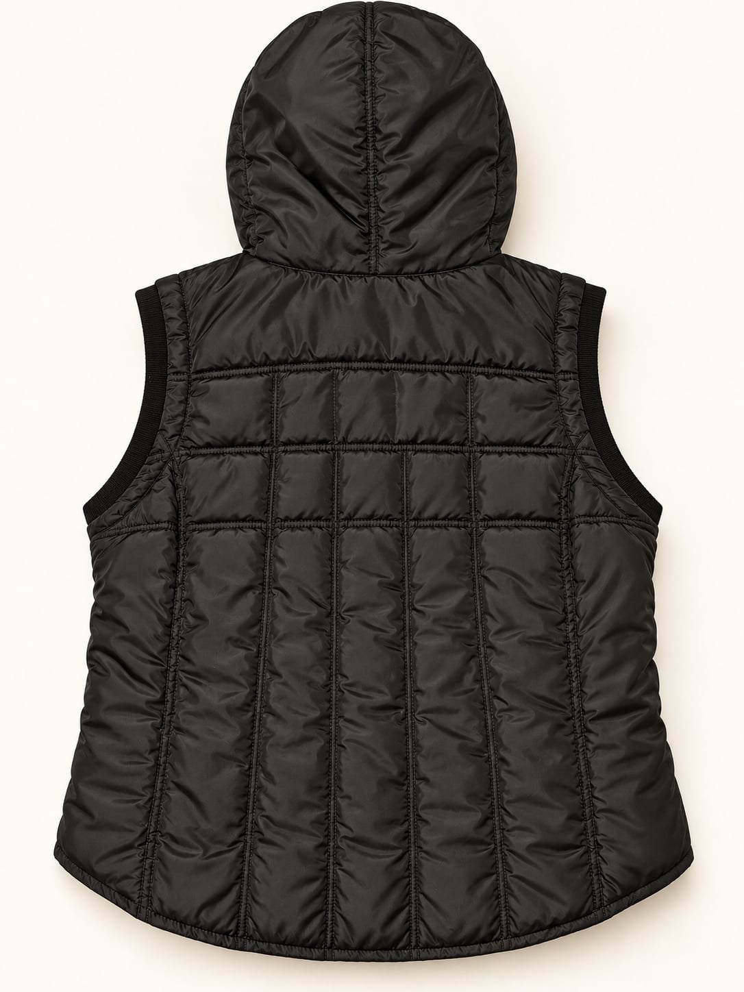 RuffHewn Quilted Hooded Vest Size L Black Toggle Button Sherpa Lined 6