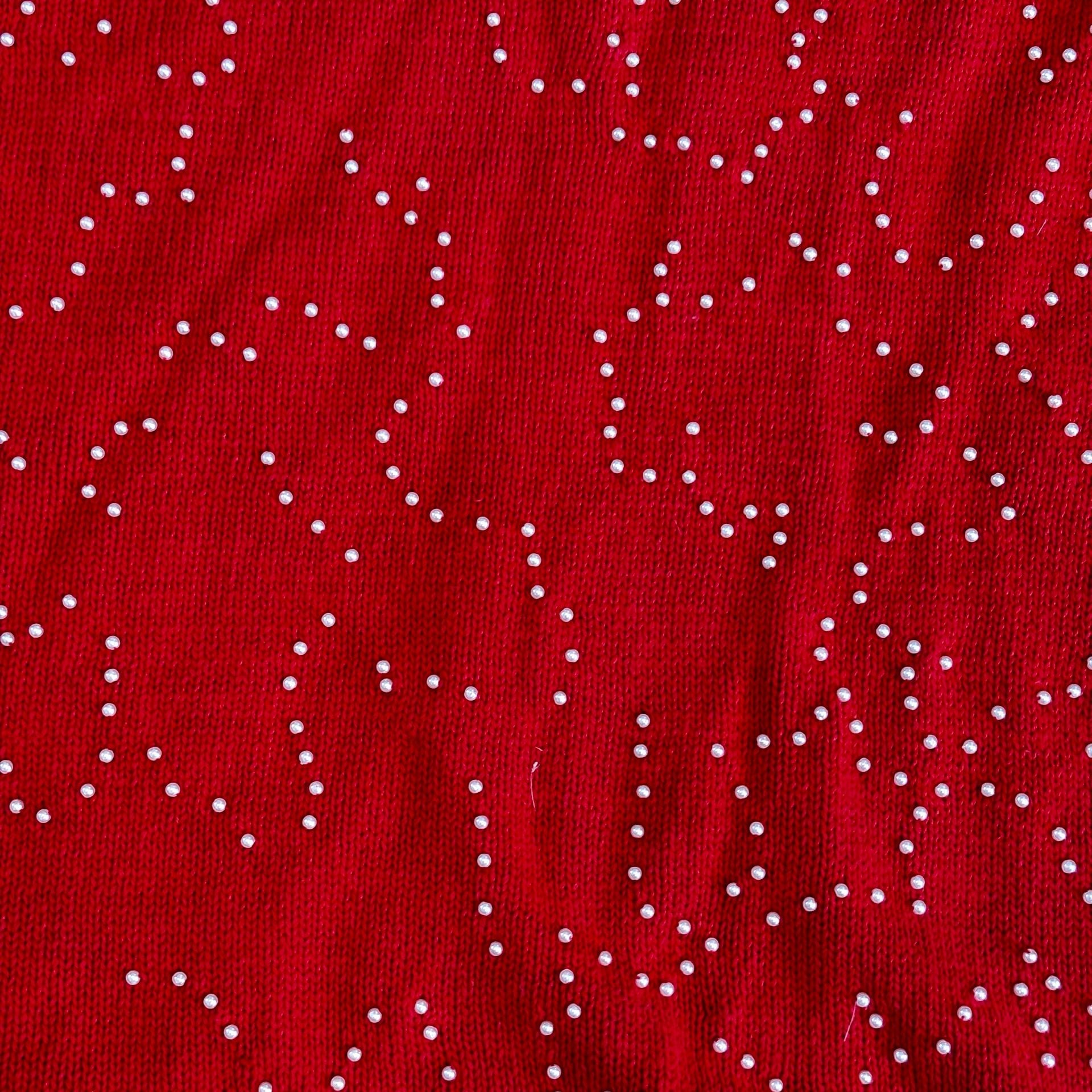Red Rhinestone Embellished Christmastime Sweater Size M 4