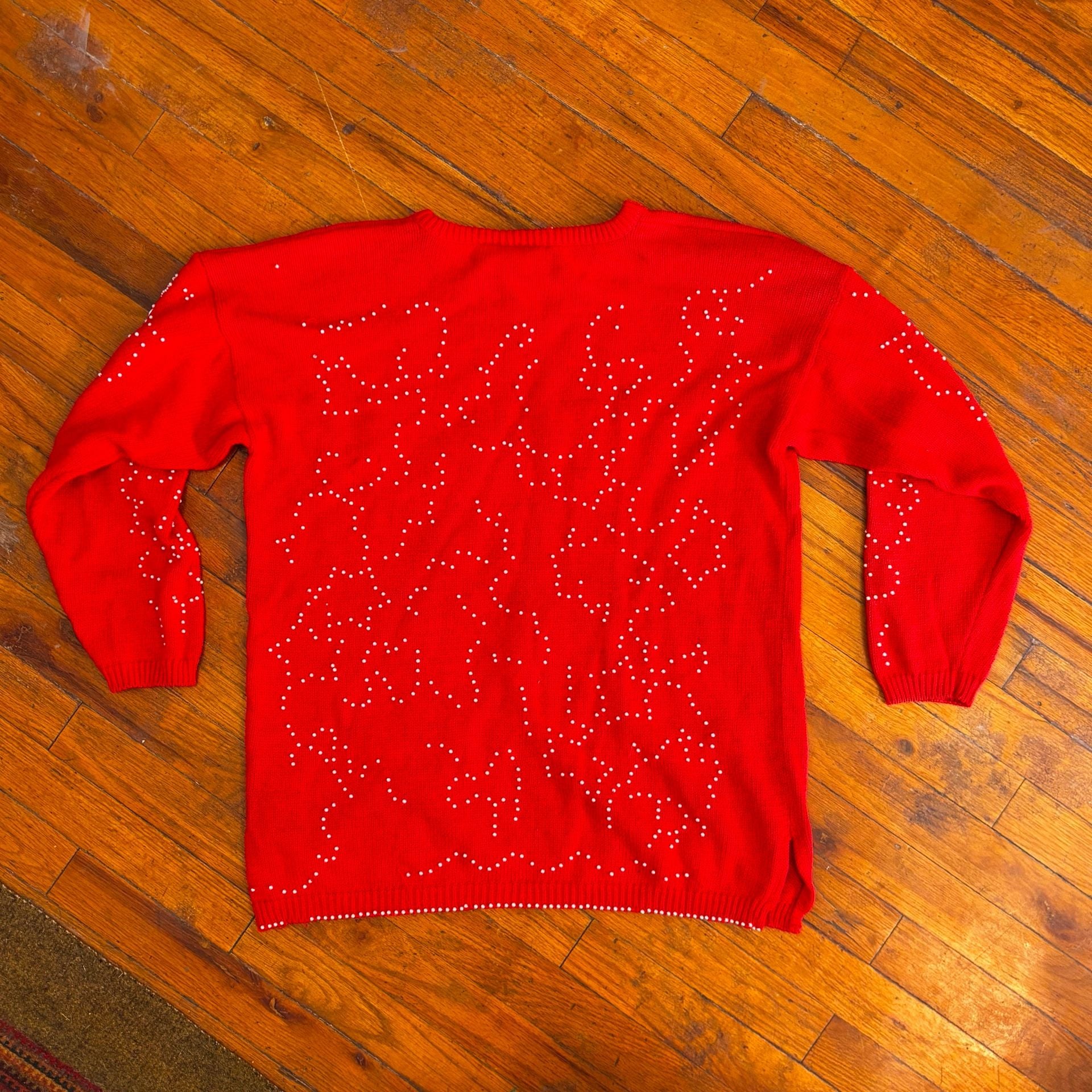 Red Rhinestone Embellished Christmastime Sweater Size M 8
