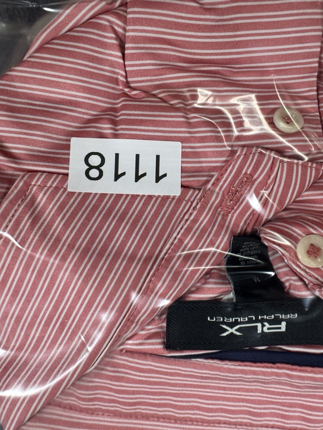 RLX Ralph Lauren Polo Shirt Size M Pink White Striped Golf Performance 9