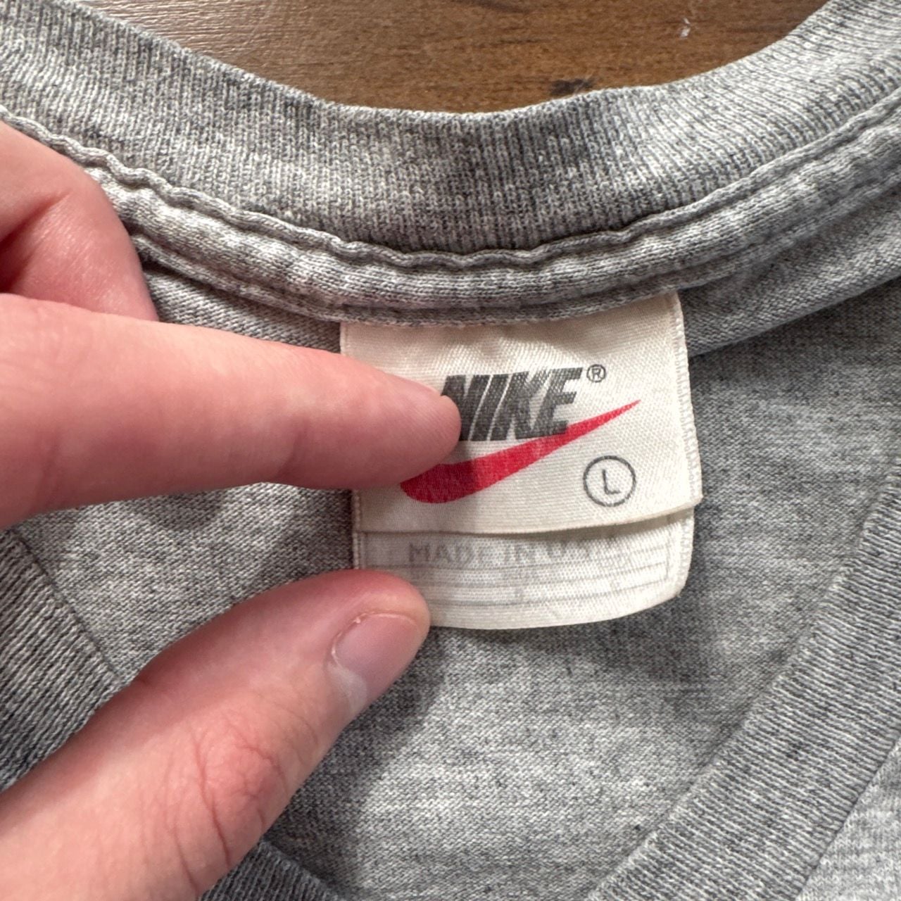 Vintage Nike V-Neck T-Shirt Size L Gray Made In USA 3