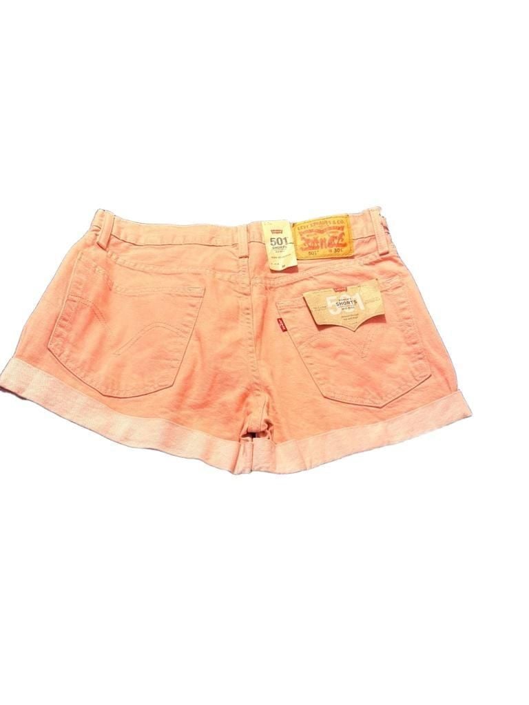 Levi's 501 Shorts Size 30 Coral Pink Denim Mid Rise Cuffed 2