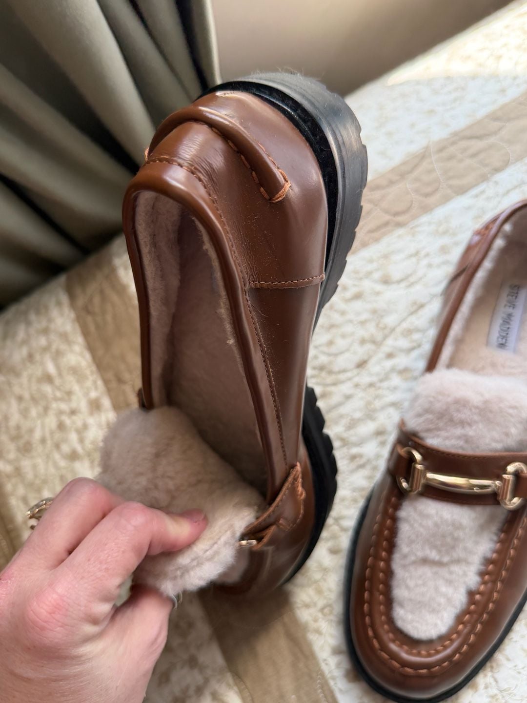 Steve Madden Faux Fur Lined Horsebit Loafers Brown 8