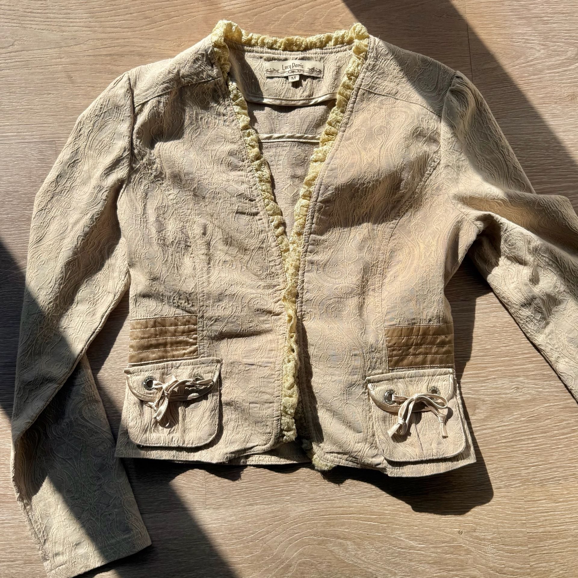 Jacket Beige Floral Brocade Ruffle with Bows 2
