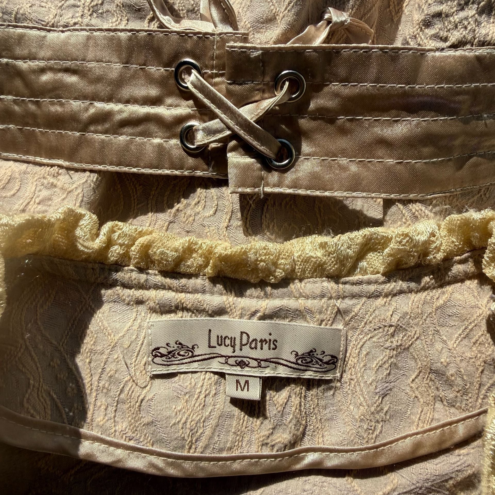 Jacket Beige Floral Brocade Ruffle with Bows 3