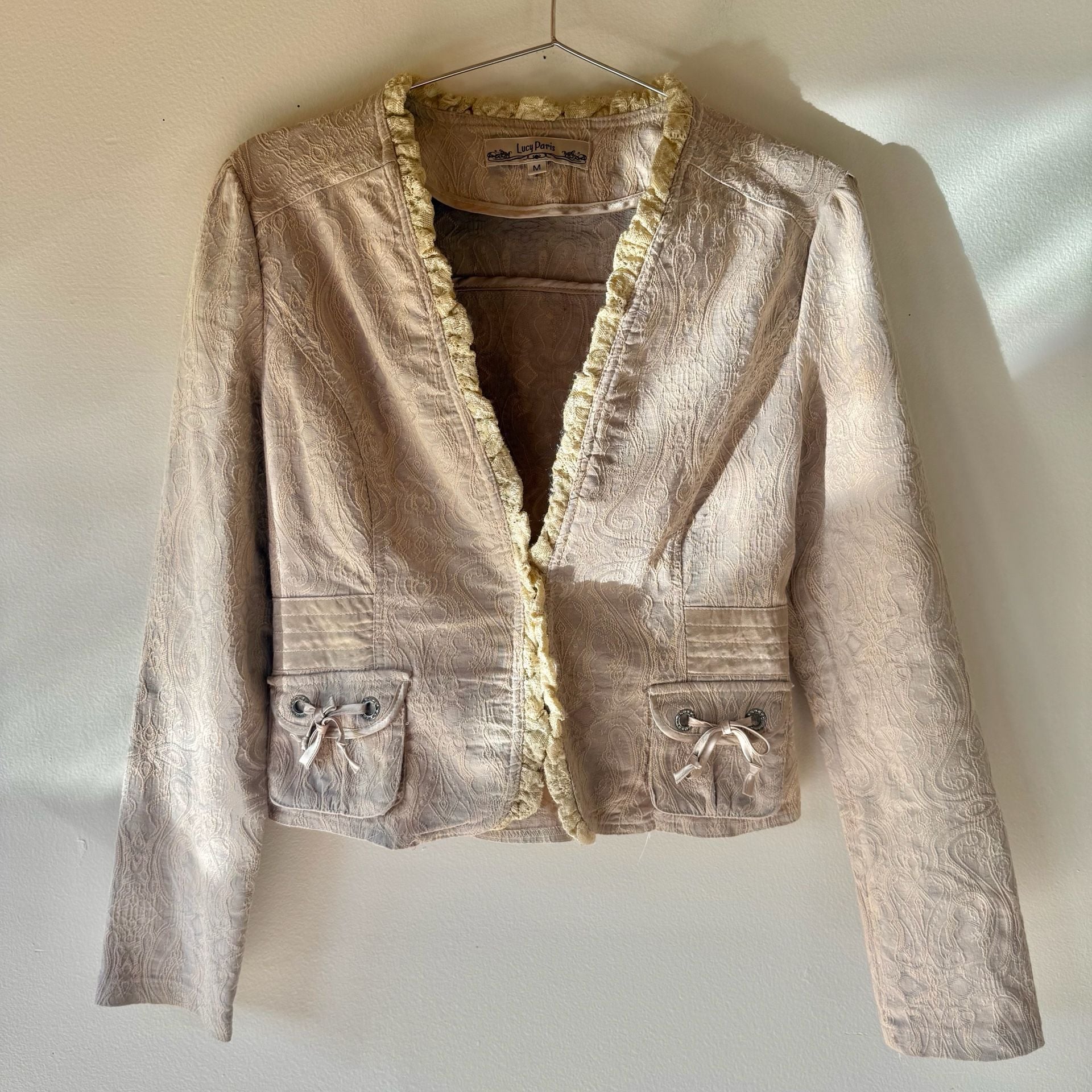 Jacket Beige Floral Brocade Ruffle with Bows 13