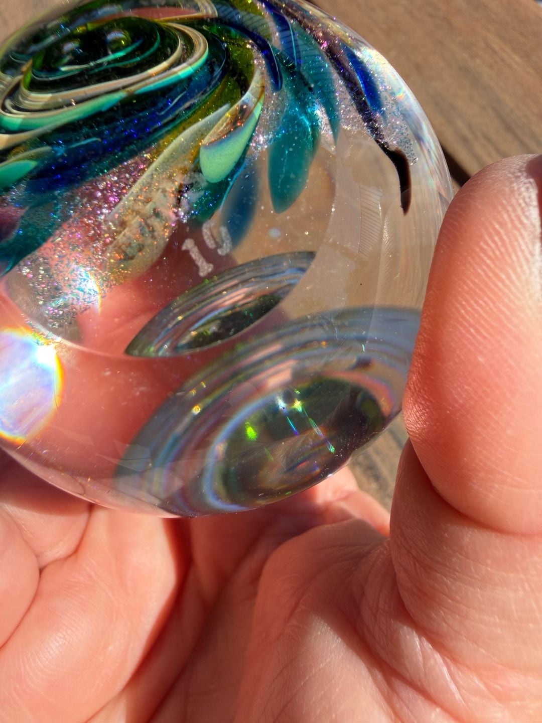 Glass Eye Studio 2010 Twilight Fireball Art Glass Paperweight 6