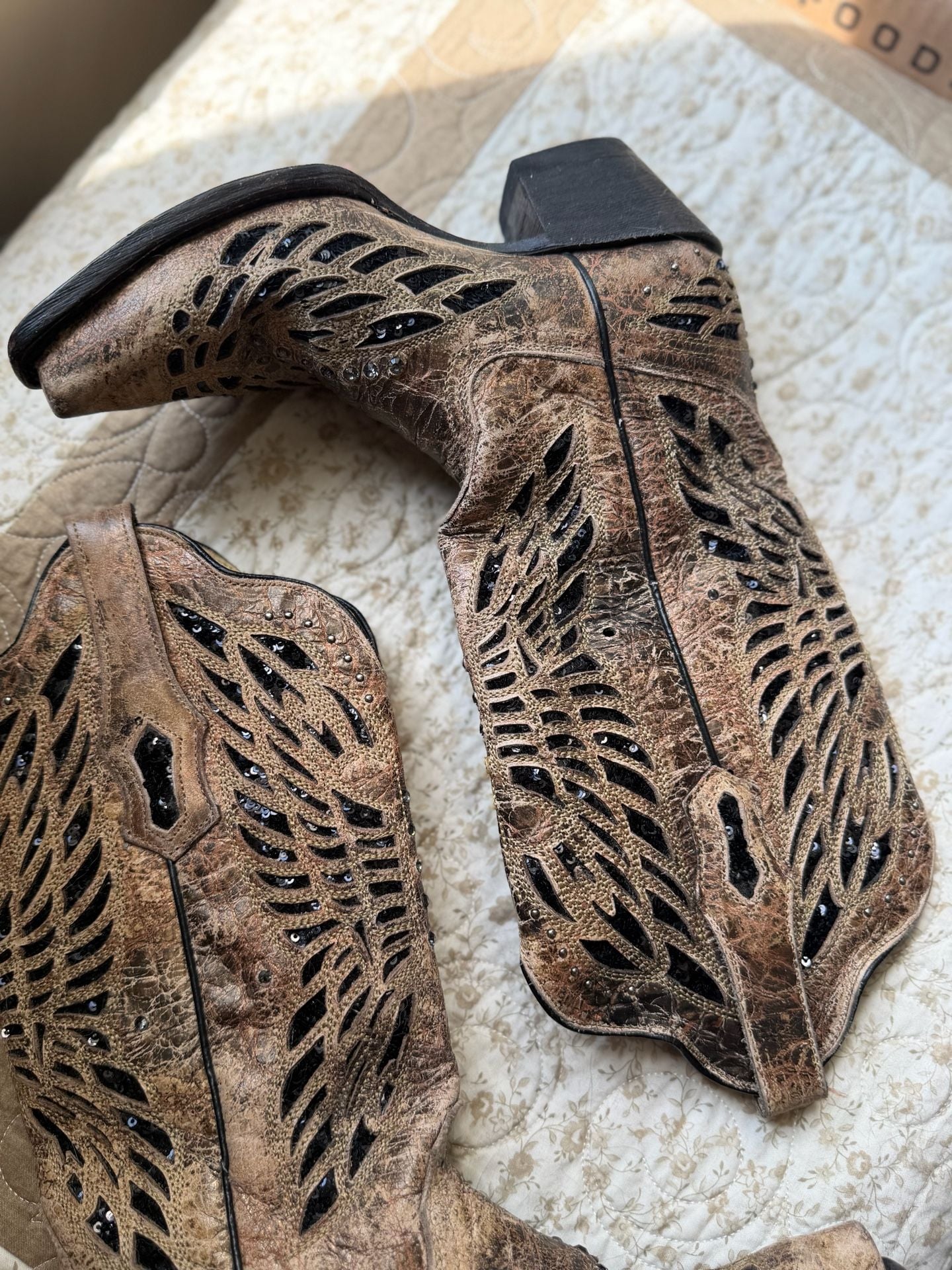 Corral Western Boots Brown Leather Sequin Cutout 3