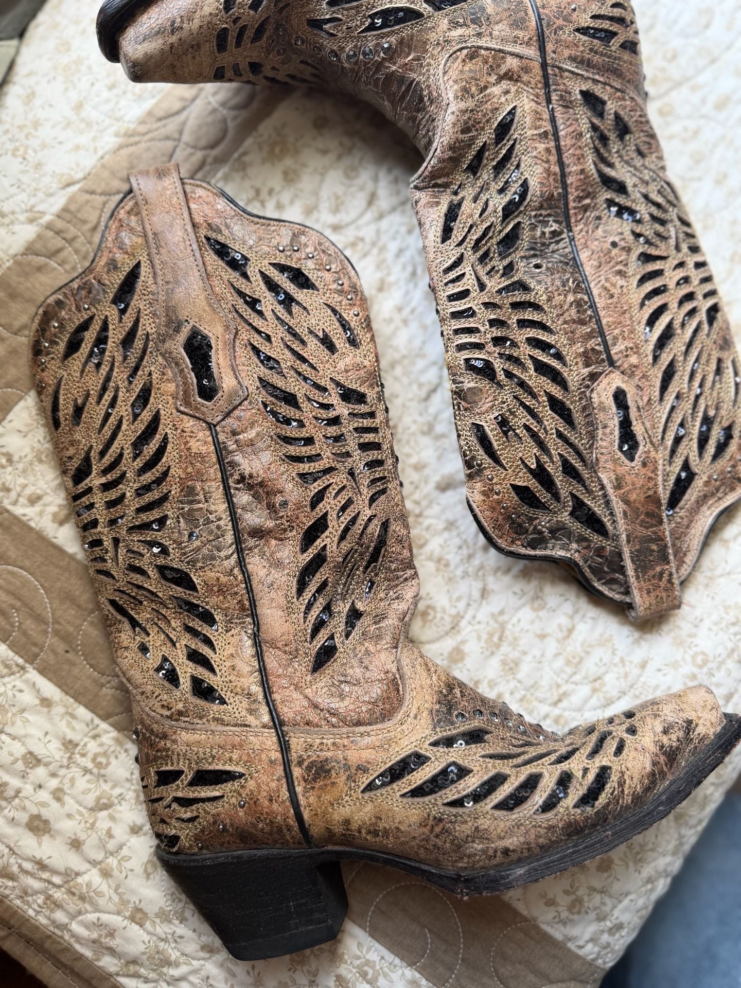 Corral Western Boots Brown Leather Sequin Cutout 5