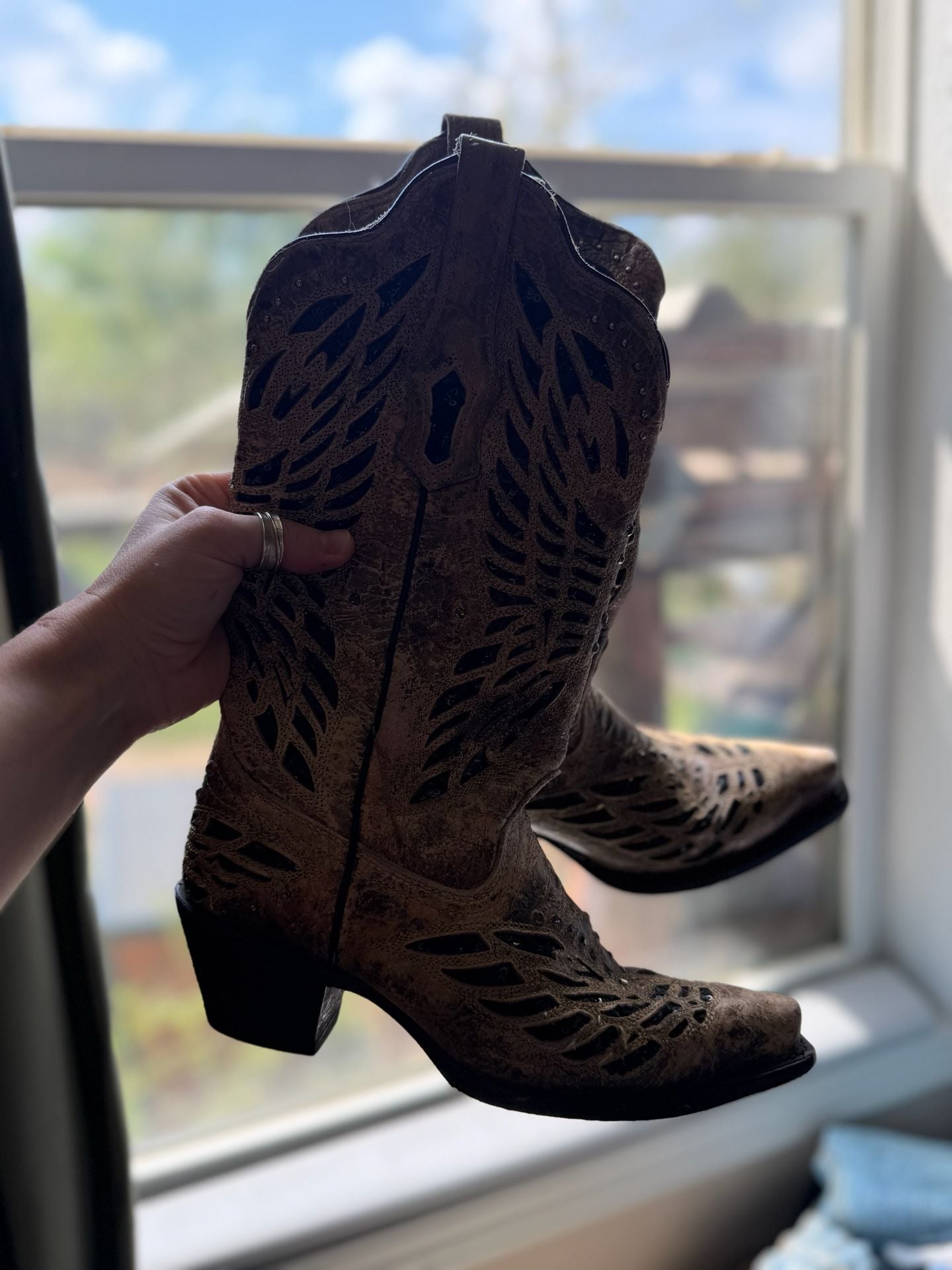 Corral Western Boots Brown Leather Sequin Cutout 9