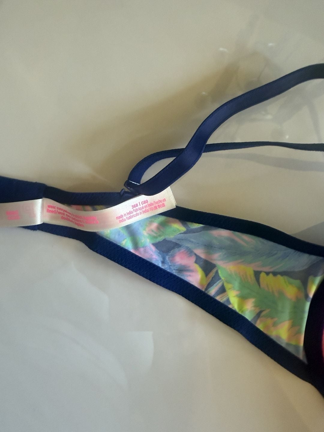 Victoria's Secret Pink Wear Everywhere T-Shirt Bra Size 36B Blue Floral 4