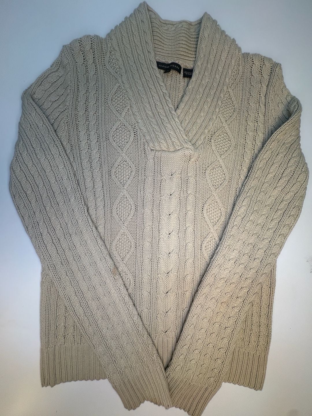 Jeanne Pierre Women’s XL Cream Cable Knit Shawl Collar Sweater Chunky Cozy 2