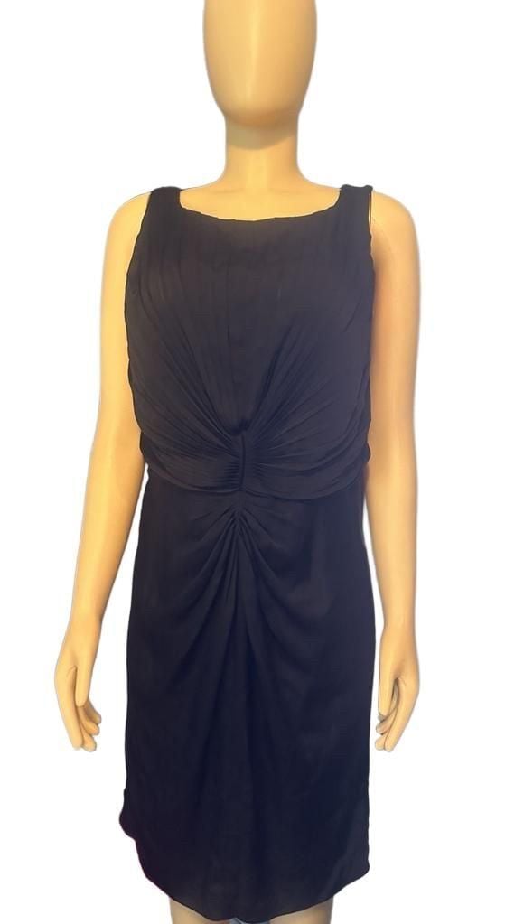 Armani Collezioni Dress Size 12 Black Pleated Silk Sleeveless Cocktail 2