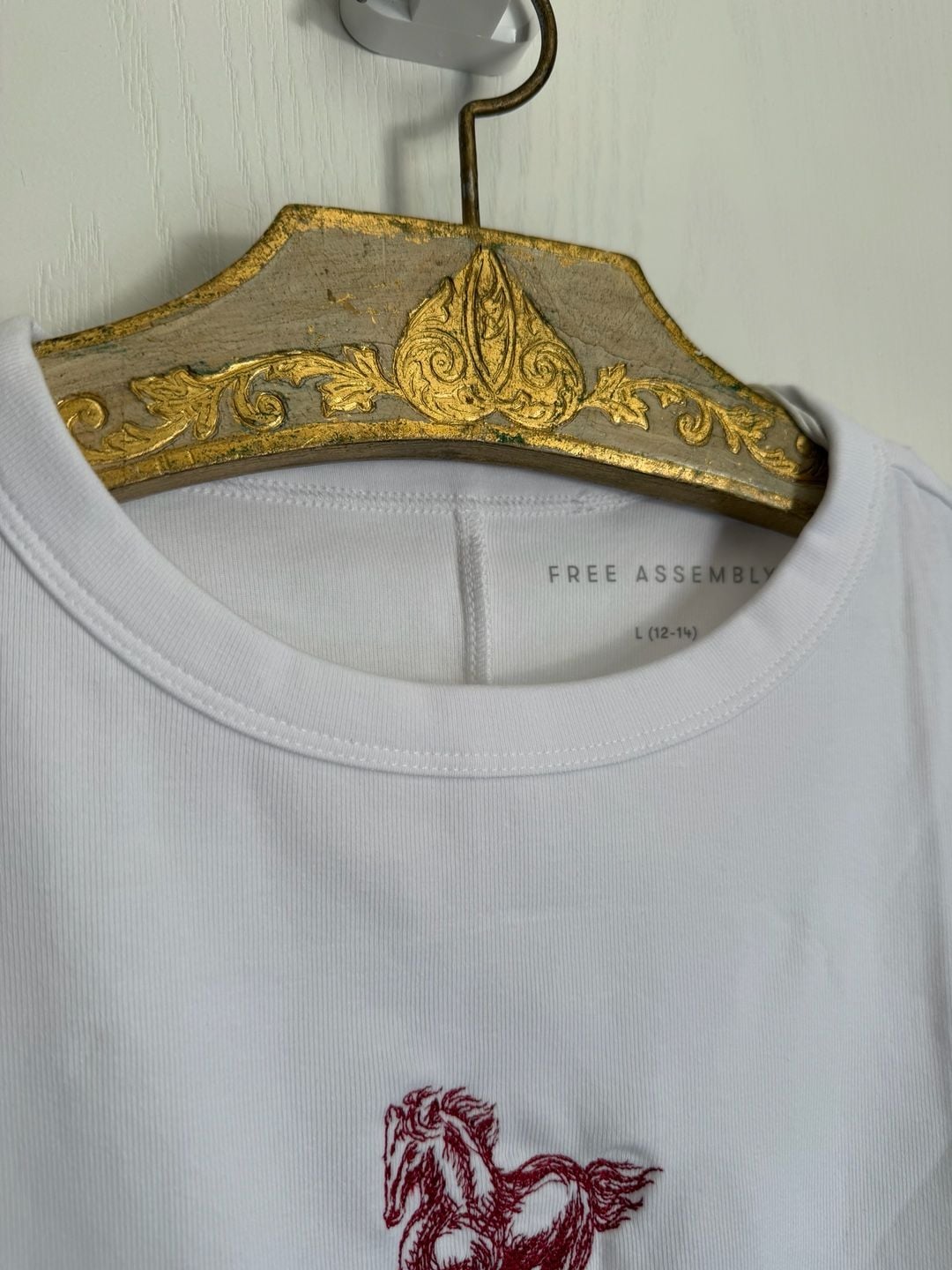 Embroidery by me! Free Assembly Cap Sleeve Tee Size L (12-14) White with Red Horse  7