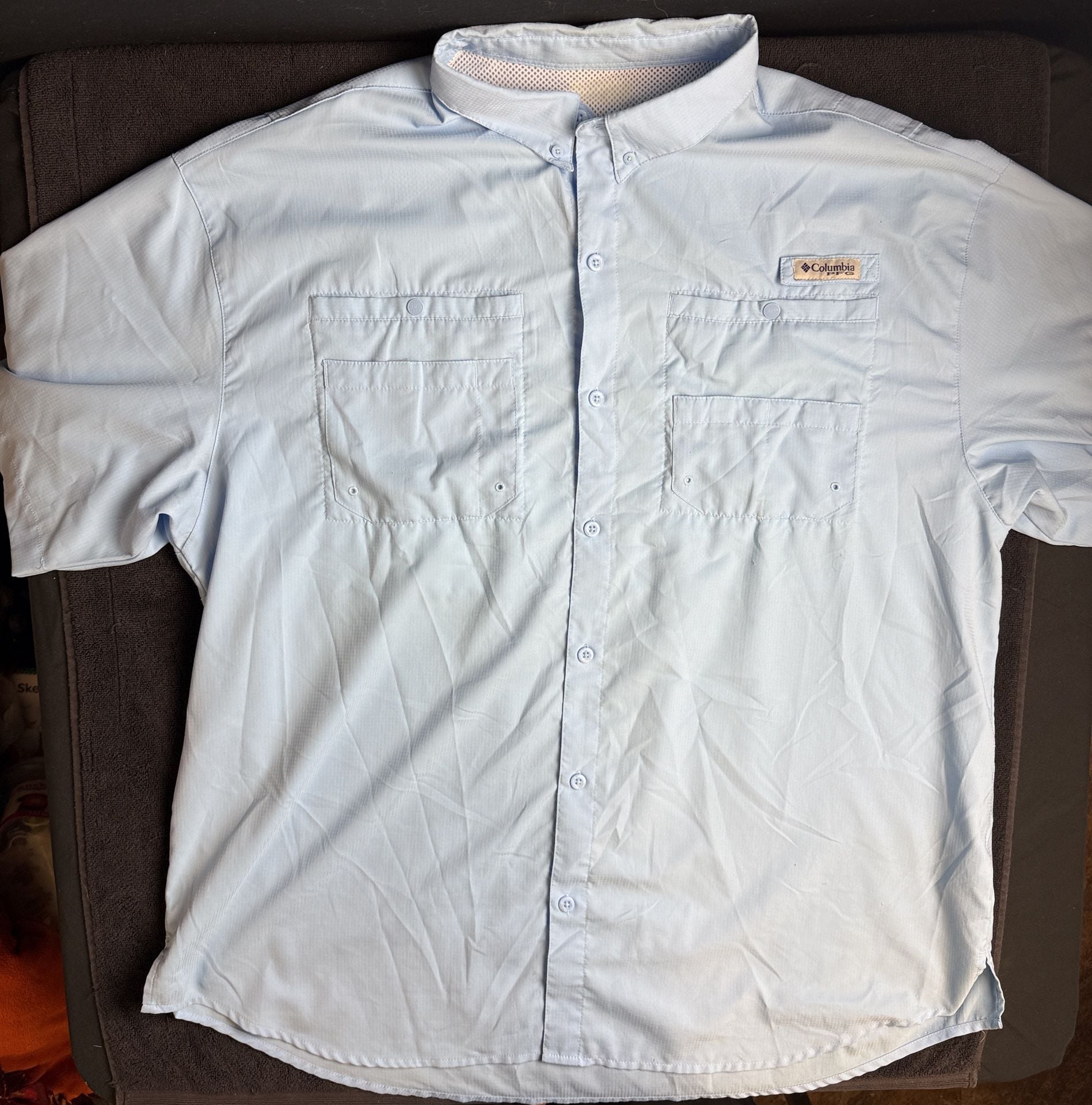 Columbia PFG Bahama Short Sleeve Fishing Shirt Light Blue Used-Good 2