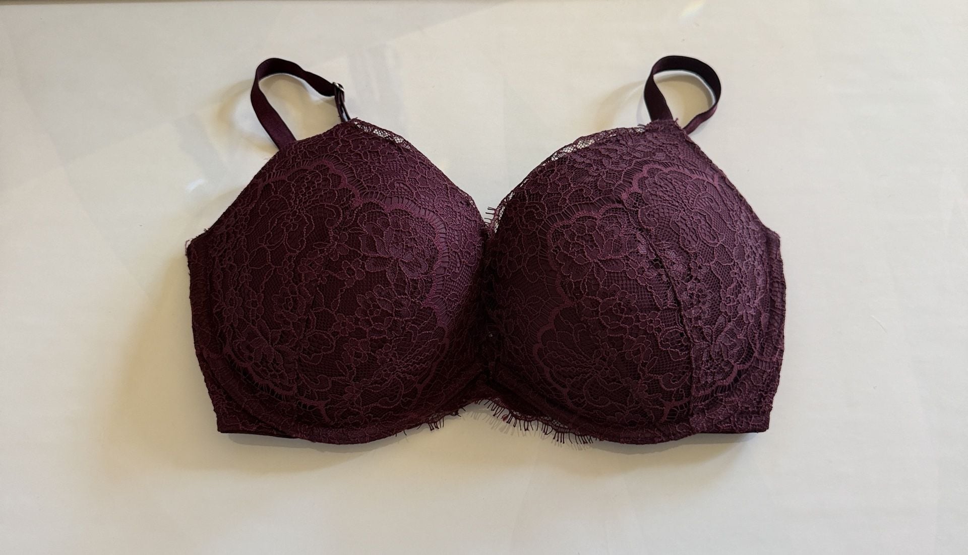 Victoria's Secret Dream Angels Push Up Bra Size 34DD Burgundy Lace 2