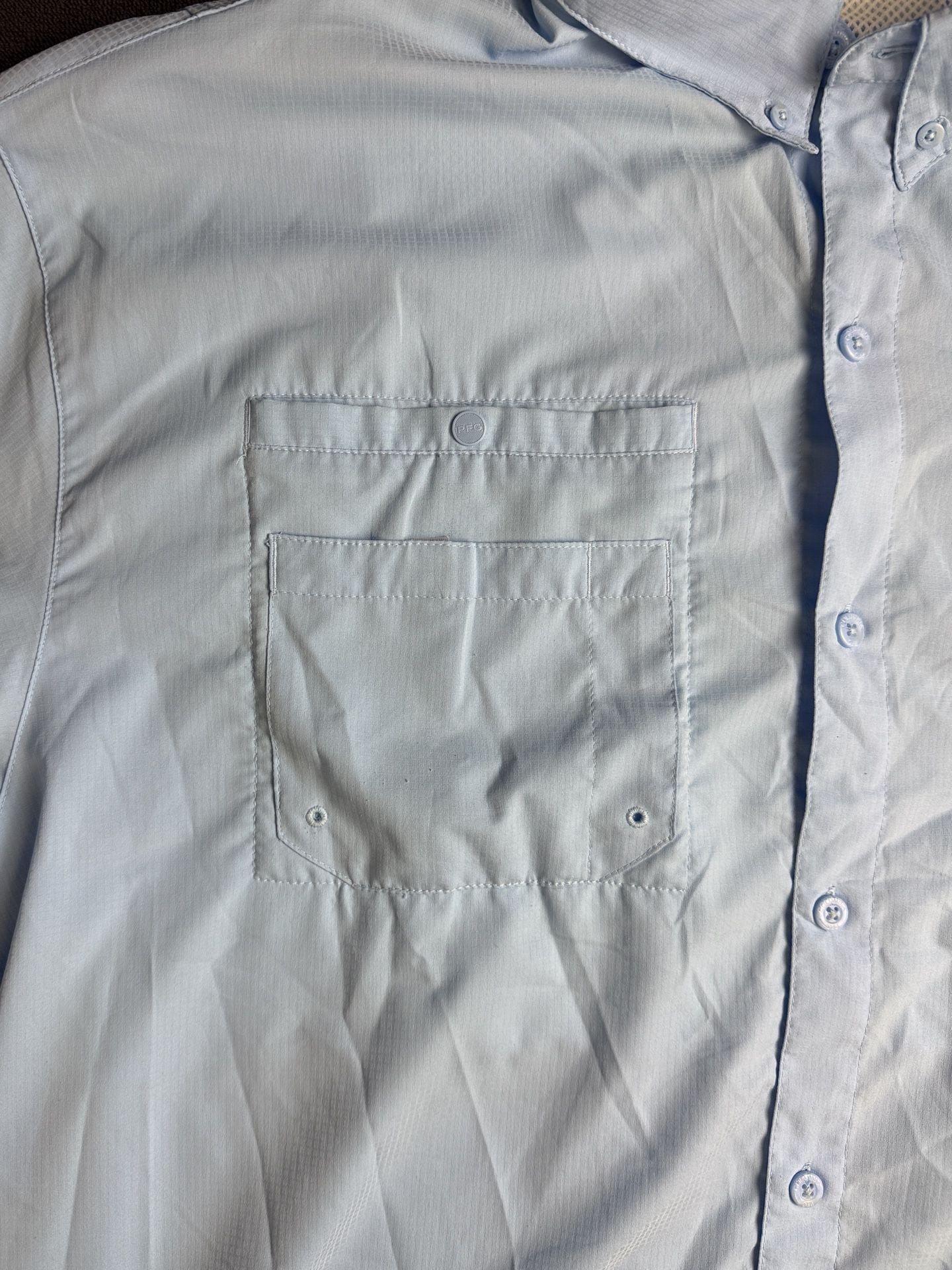 Columbia PFG Bahama Short Sleeve Fishing Shirt Light Blue Used-Good 4