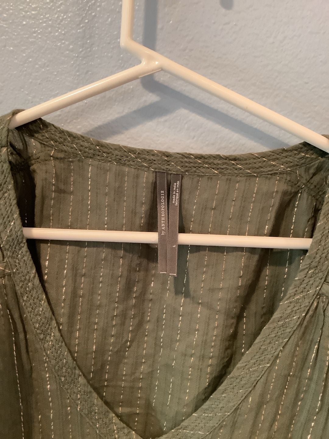 by Anthropologie Sleeveless Blouse Size L Olive Metallic Stripe 3