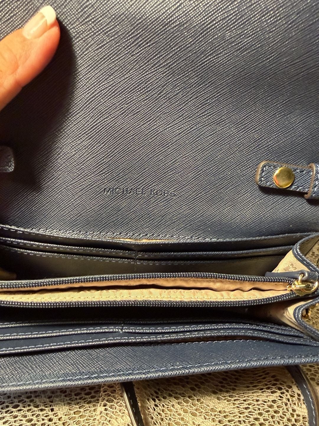 LUP 1 Michael Kors Saffiano Leather Navy Blue Crossbody Bag 3