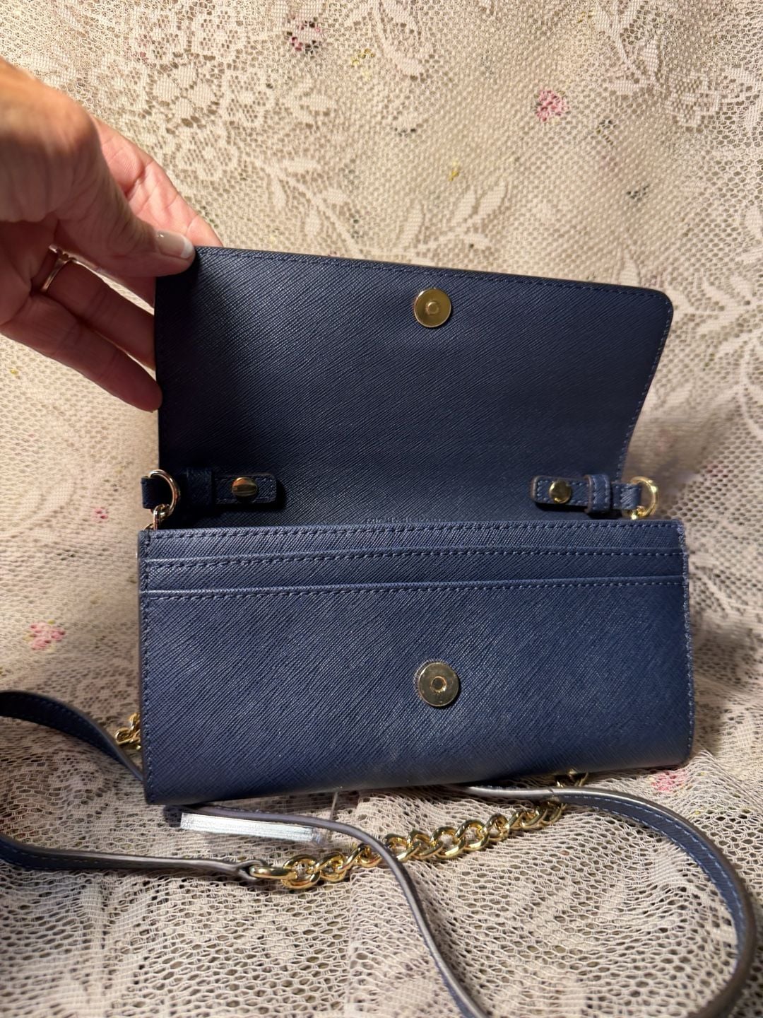 LUP 1 Michael Kors Saffiano Leather Navy Blue Crossbody Bag 4