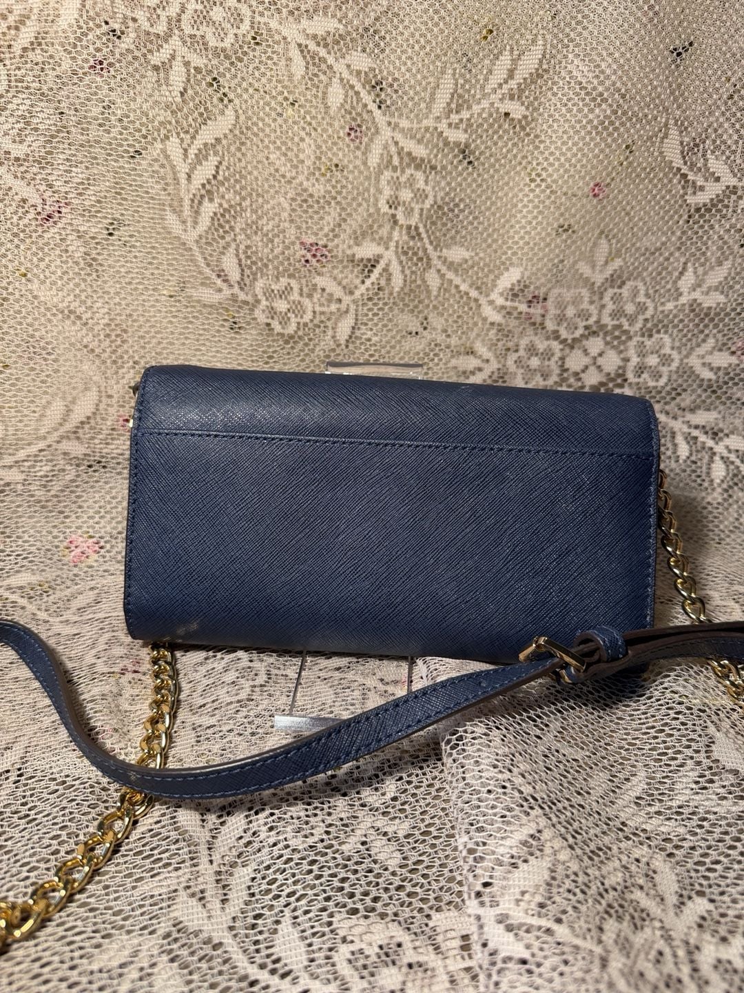 LUP 1 Michael Kors Saffiano Leather Navy Blue Crossbody Bag 5