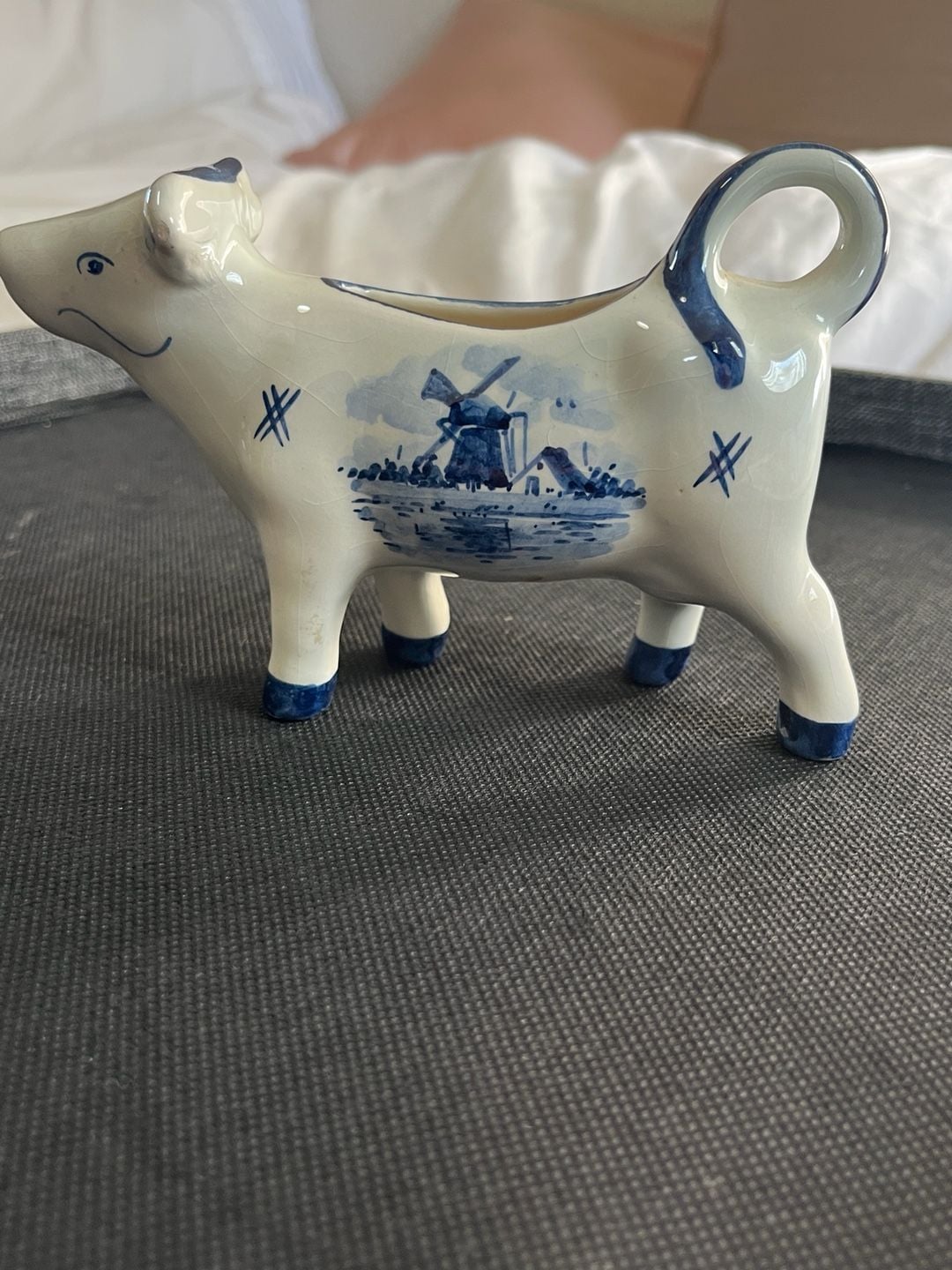 Delfts Holland Ceramic Cow Creamer Pitcher Blue and White Windmill 3