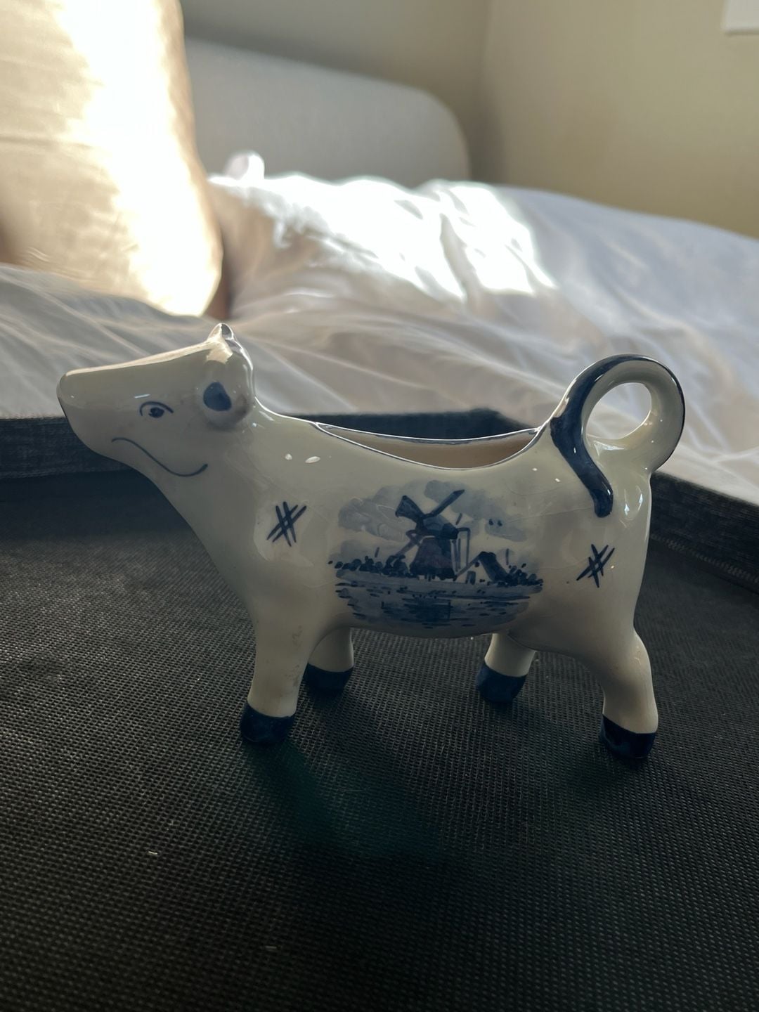 Delfts Holland Ceramic Cow Creamer Pitcher Blue and White Windmill 4
