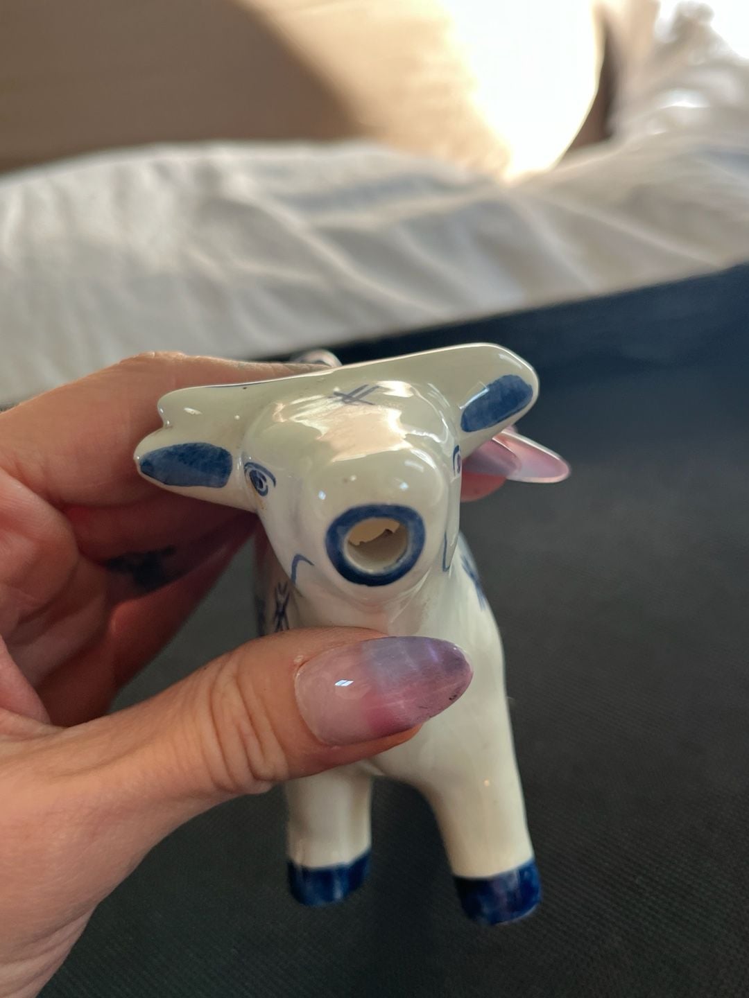 Delfts Holland Ceramic Cow Creamer Pitcher Blue and White Windmill 8