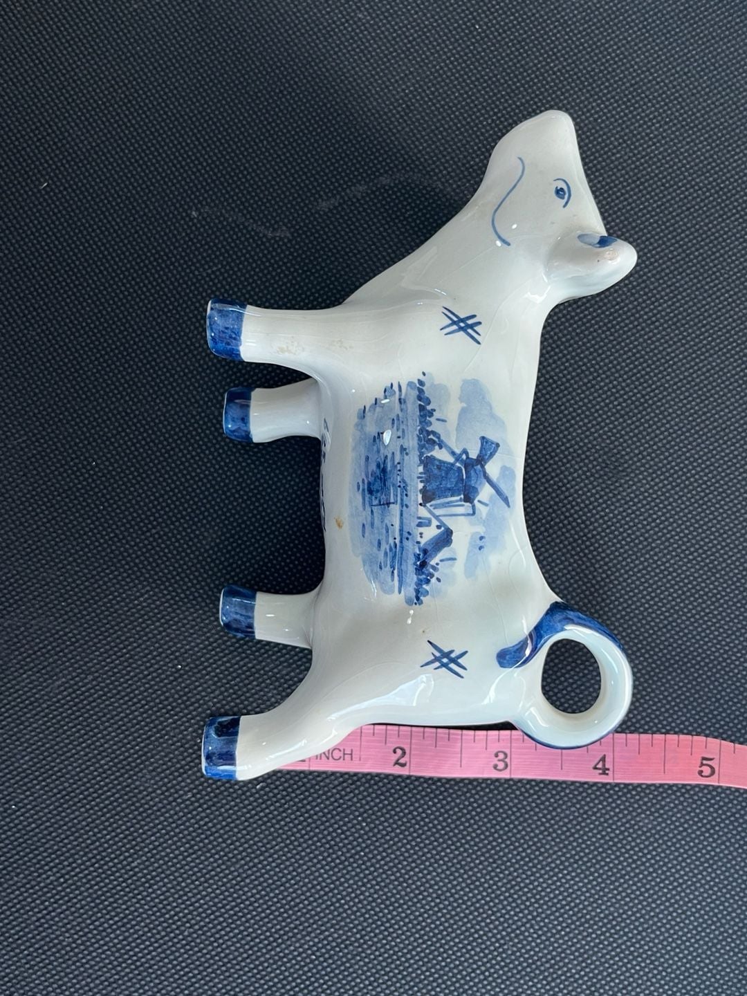 Delfts Holland Ceramic Cow Creamer Pitcher Blue and White Windmill 12