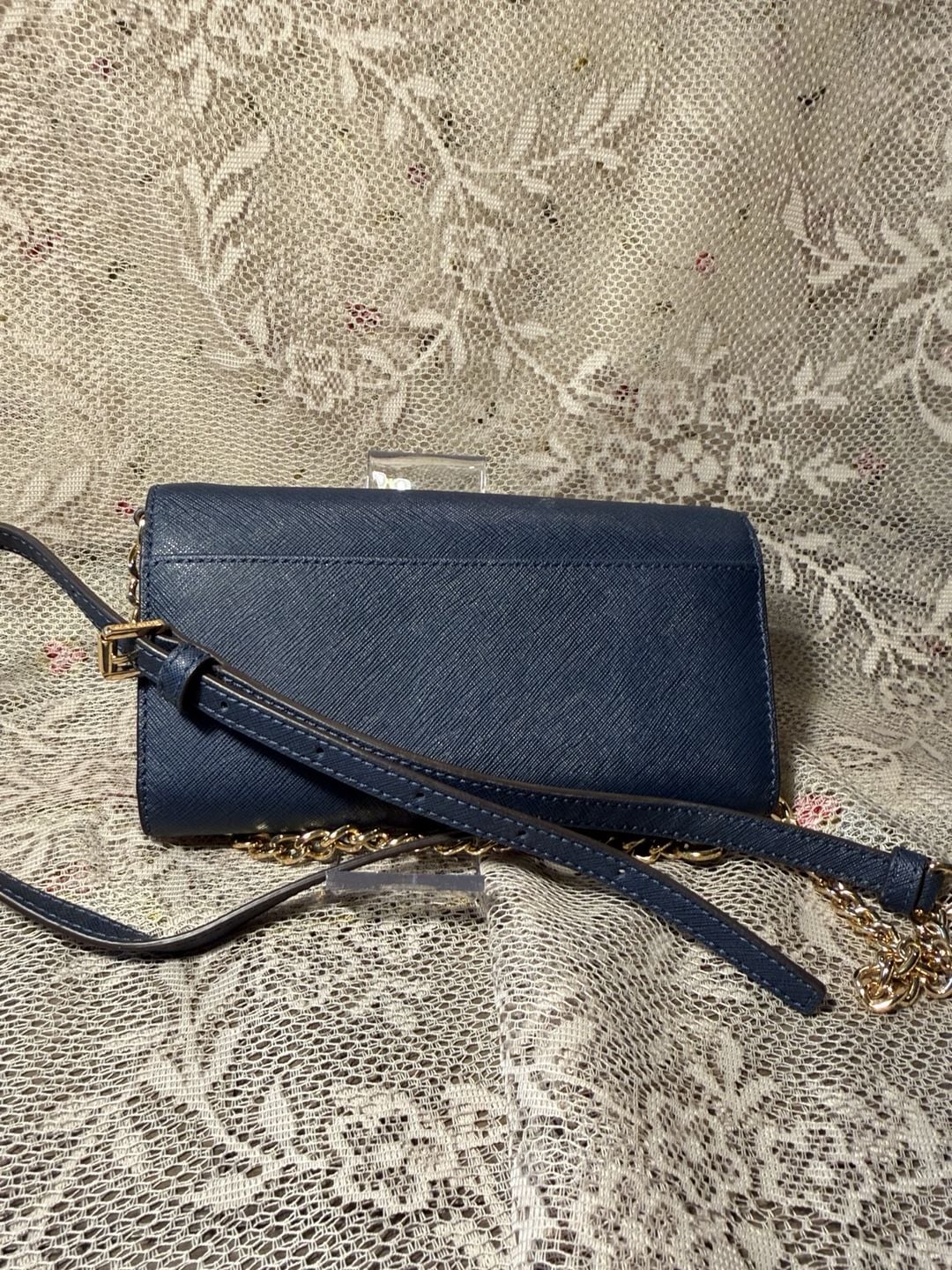 LUP 1 Michael Kors Saffiano Leather Navy Blue Crossbody Bag 6