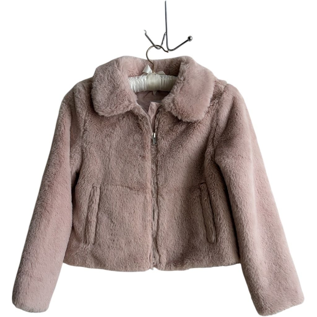 Gap Kids Faux Fur Jacket Size M Pink Full Zip Winter Coat 2
