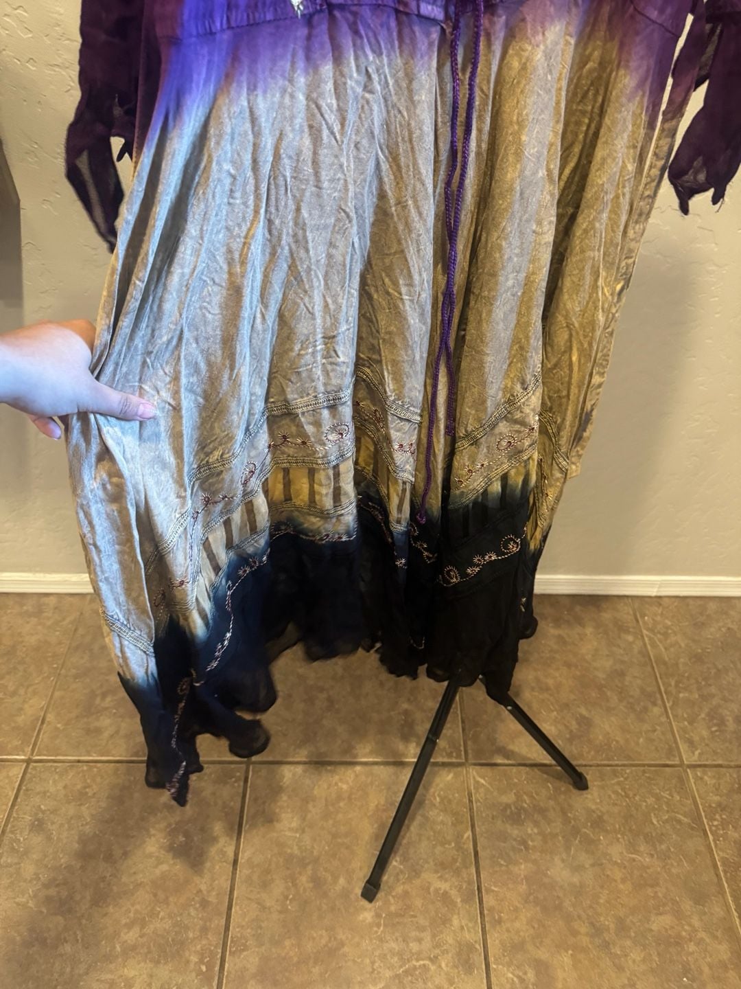 Boho Embroidered Tie-Front Dress Festival Medieval Renaissance Free Size 4