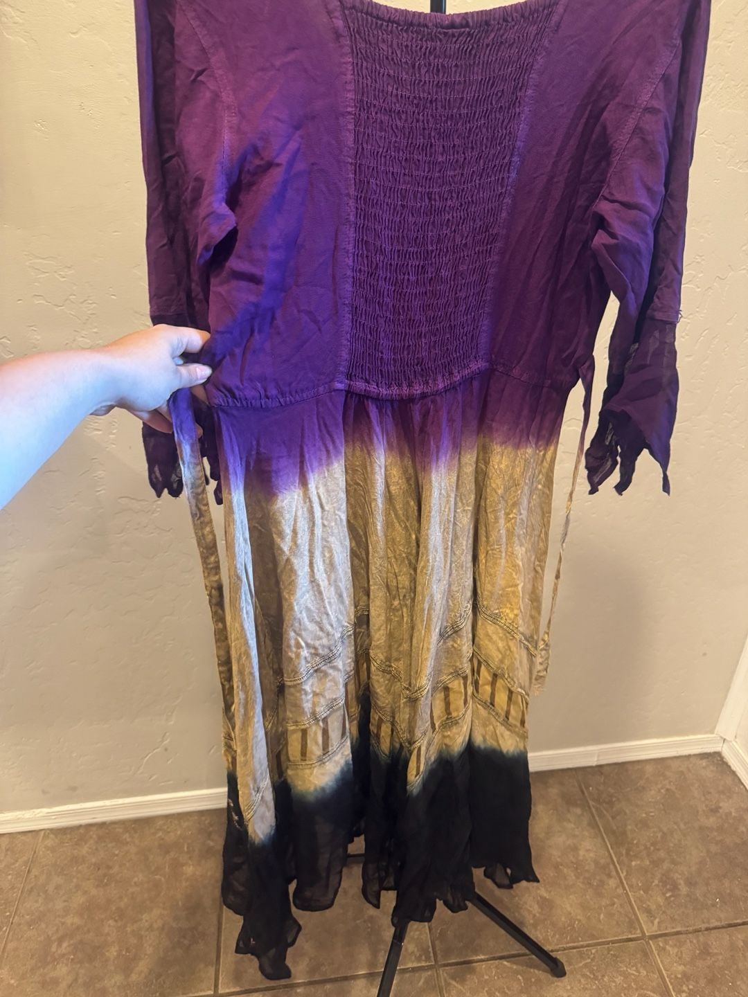 Boho Embroidered Tie-Front Dress Festival Medieval Renaissance Free Size 6