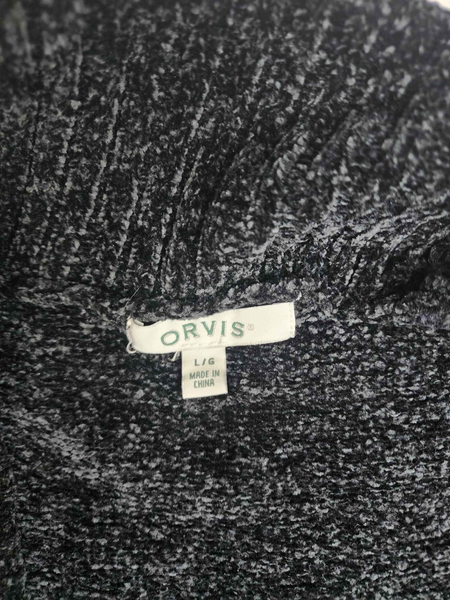 Orvis Chenille Cardigan Sweater Size L Black Gray Open Front 3