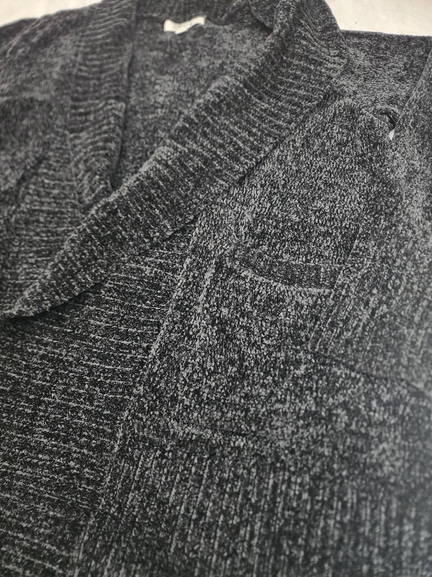 Orvis Chenille Cardigan Sweater Size L Black Gray Open Front 4