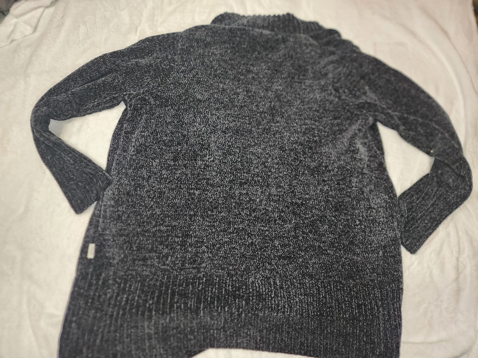 Orvis Chenille Cardigan Sweater Size L Black Gray Open Front 8
