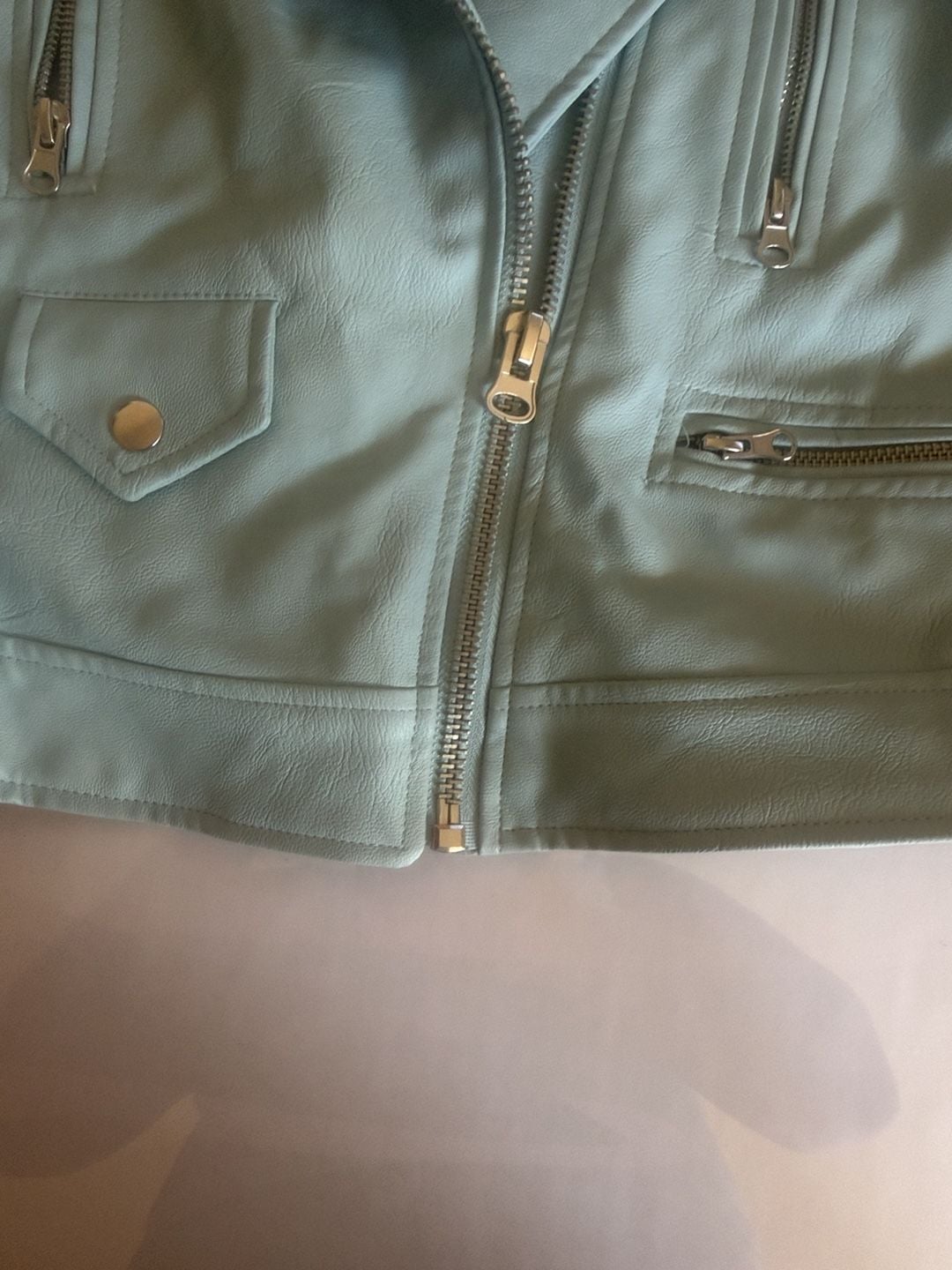 Love Tree Faux Leather Moto Jacket Size M Light Blue Biker 7