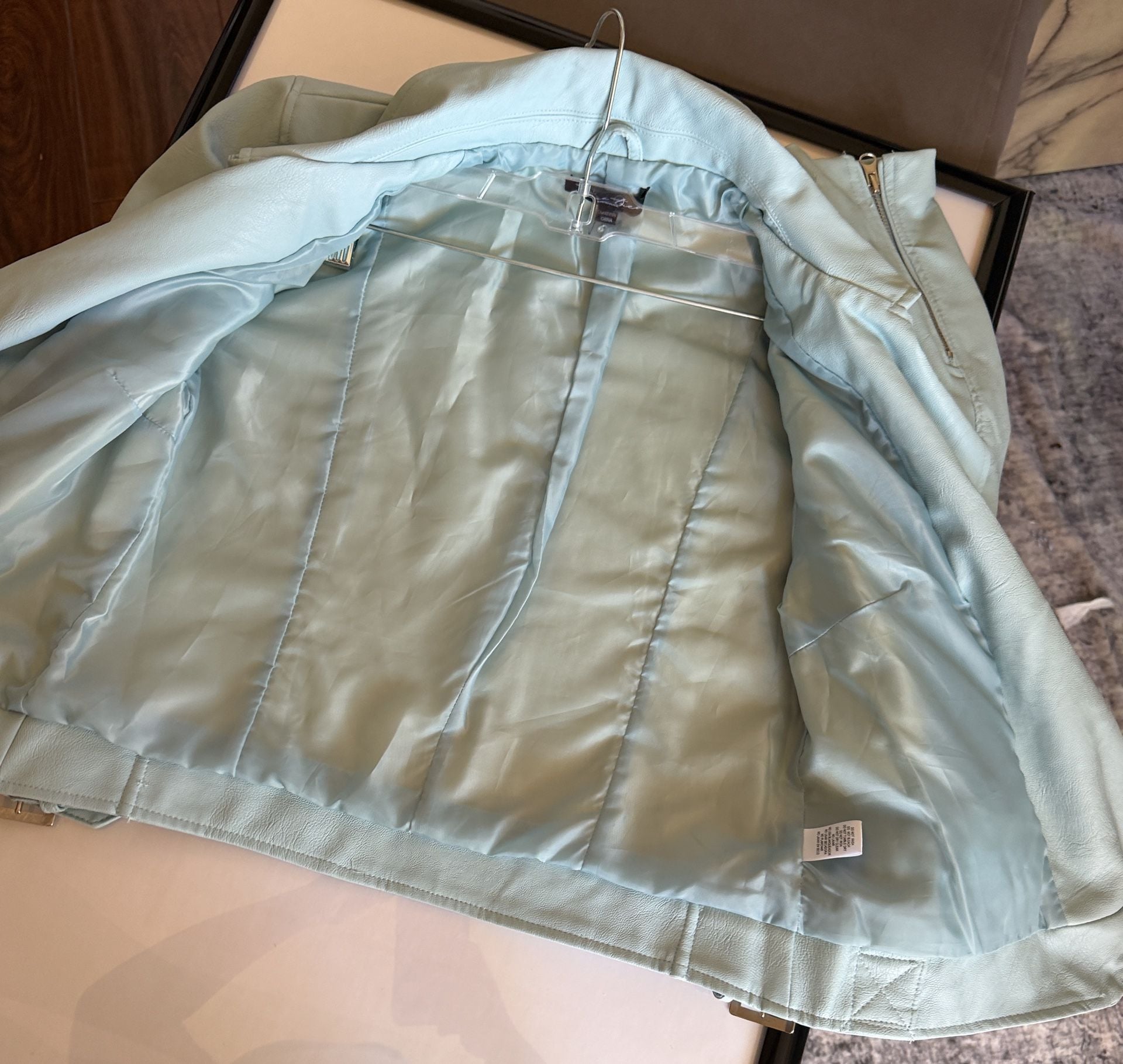 Love Tree Faux Leather Moto Jacket Size M Light Blue Biker 8