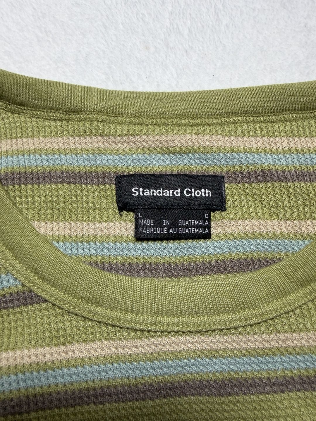 Standard Cloth Striped Waffle Knit T-Shirt Size L Green 3